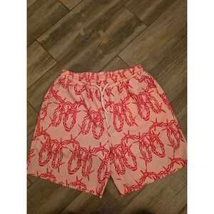 Pink Barbed Wire Print Swim Trunks Mens Small Red Chain Graphic Board Shorts